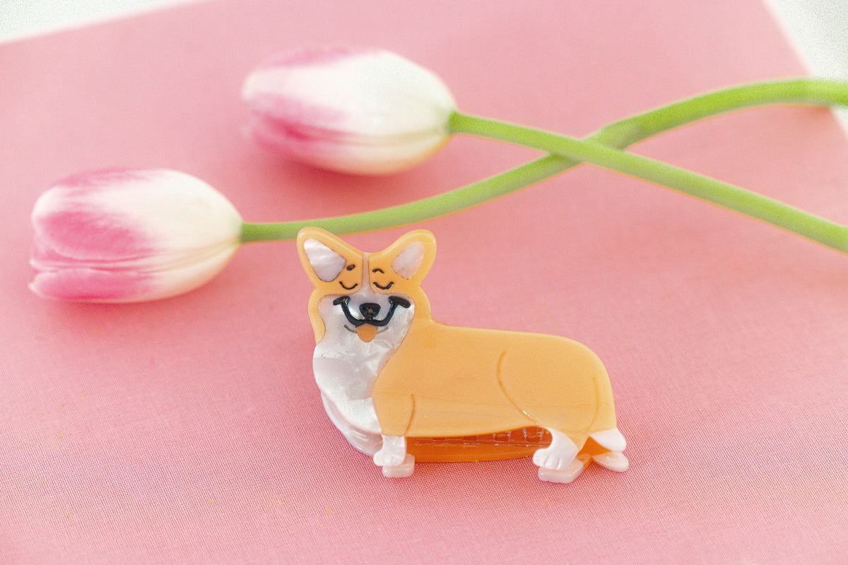 NWOT Corgi Hair Clip Tan and Cream Wholesale Cute Corgi Animal Acetate Hair Clip for your store  main image 3